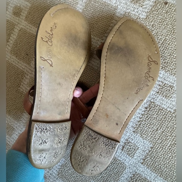 Sam Edelman Kira Brown Leather Thong Slide Sandals Flat Casual Boho Shoes Size 9 - Picture 7 of 10